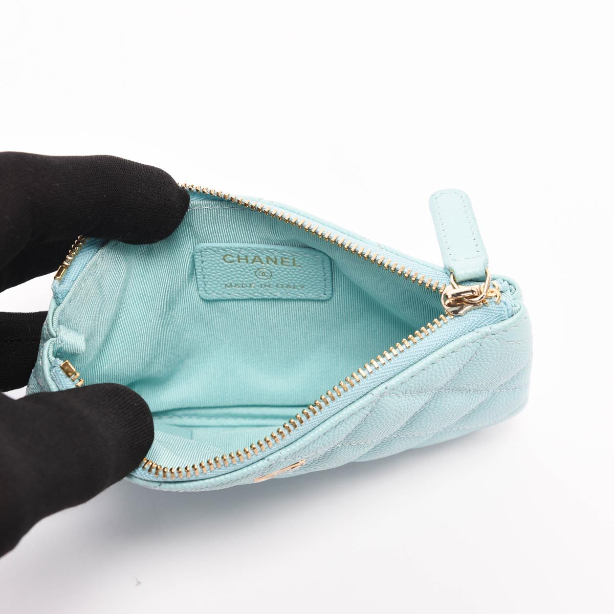 Chanel Tiffany Blue Quilted Caviar Classic Small Zipped Pouch