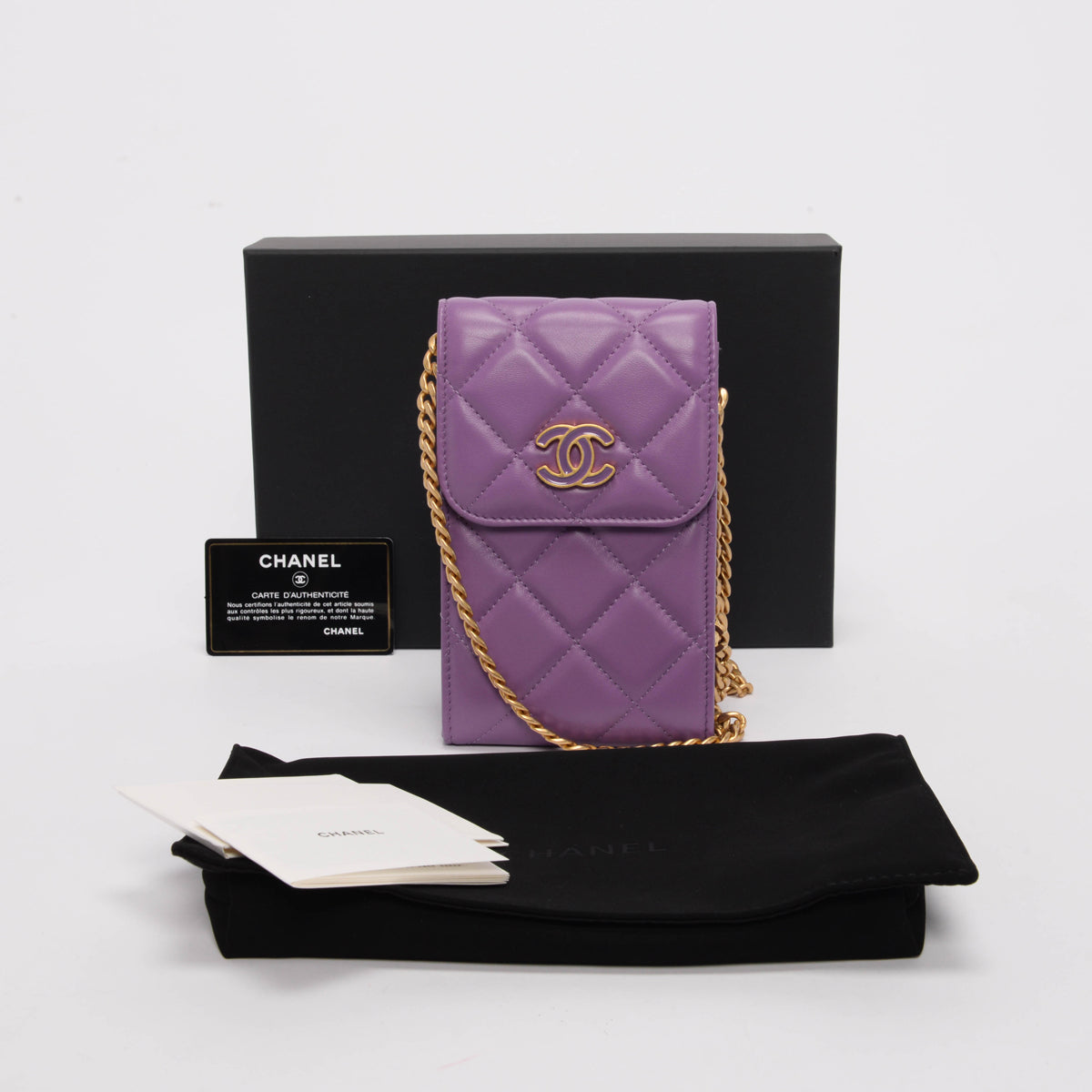 Chanel Purple Quilted Lambskin CC Chain Phone Holder