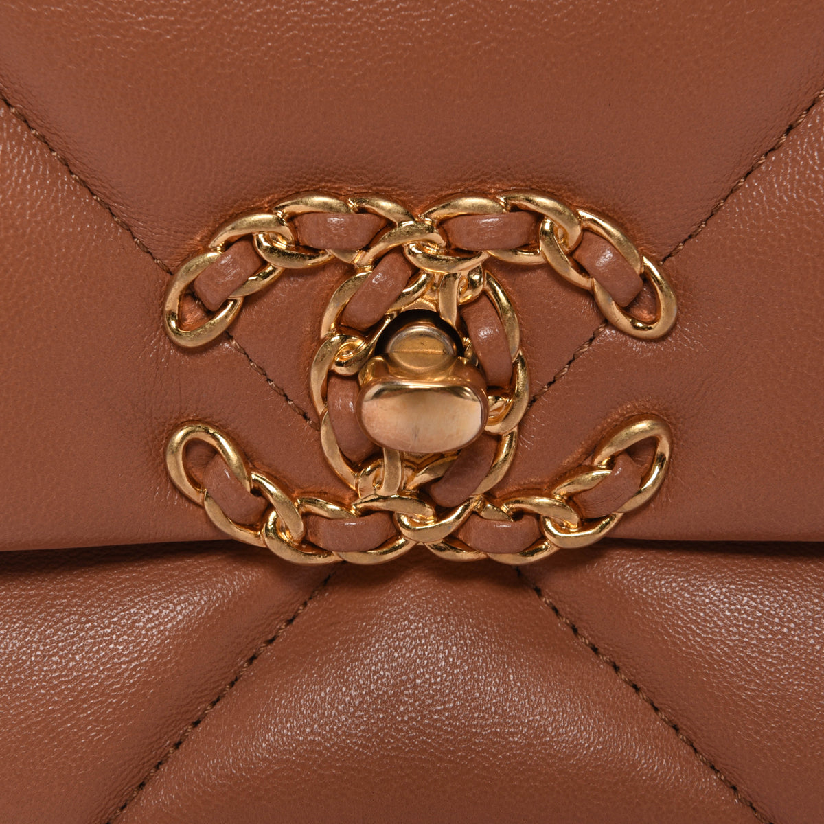 Chanel Tan Quilted Goatskin Large Chanel 19 Flap Bag