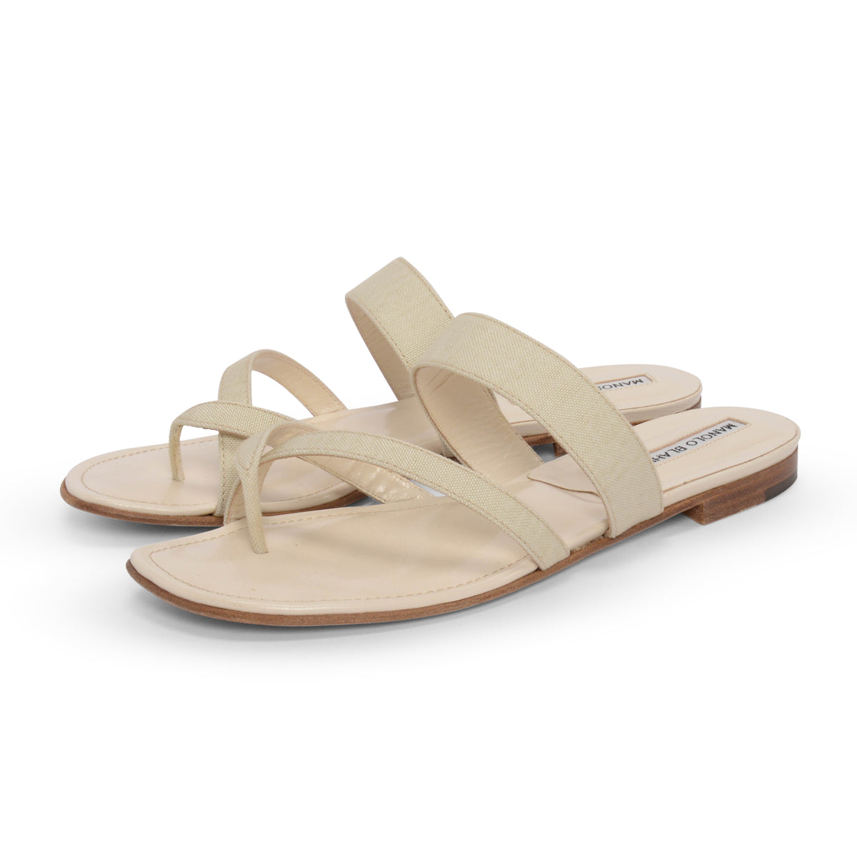 Manolo Blahnik Cream Linen Susa Sandals 40
