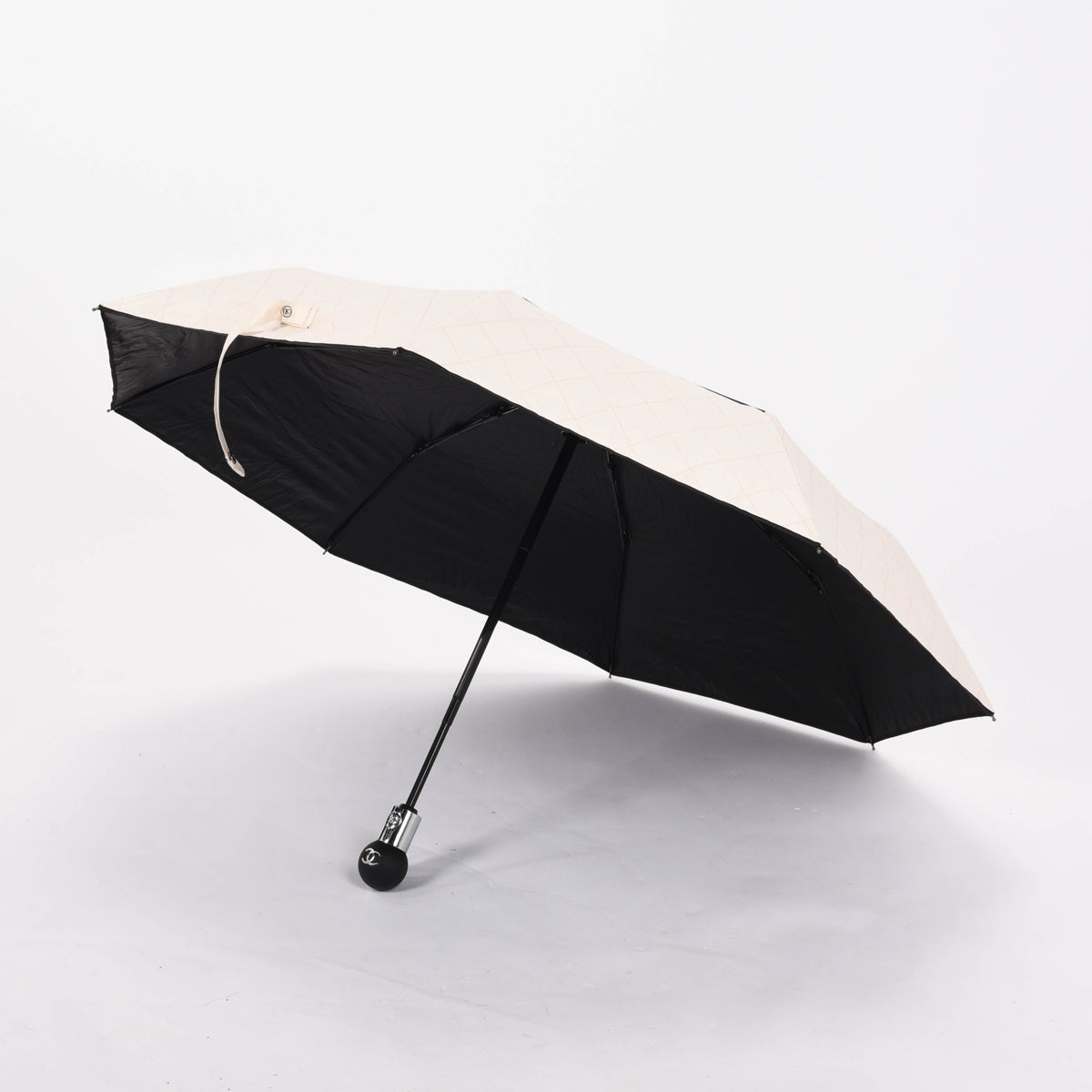 Chanel Beige & Black Nylon CC Logo Umbrella