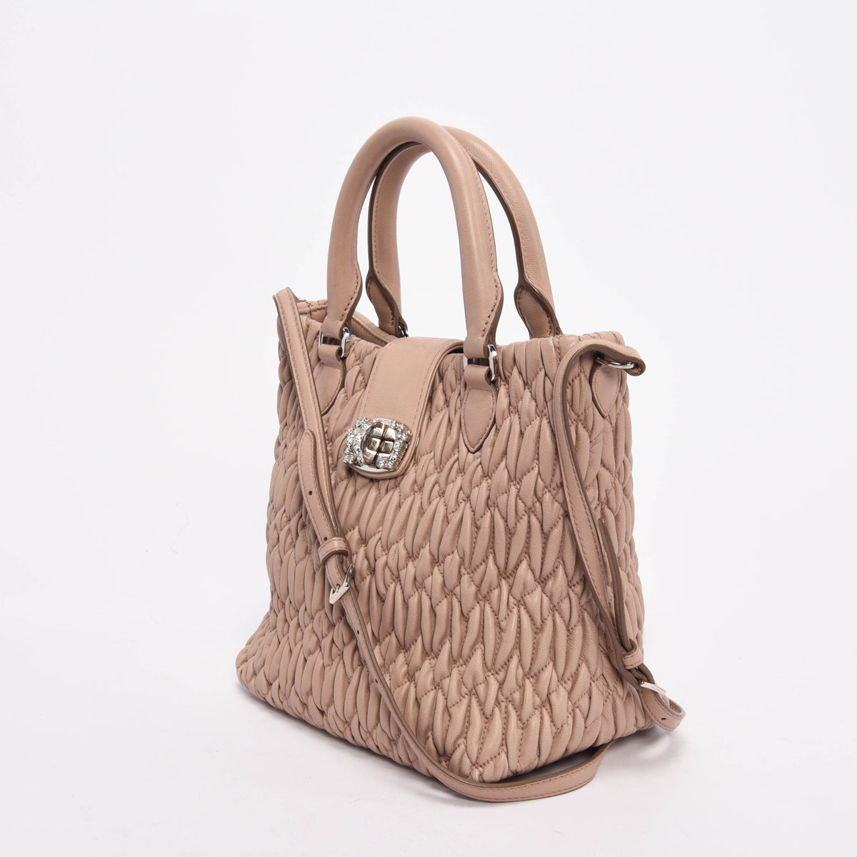 Miu Miu Beige Matelasse Mini Crystal Tote