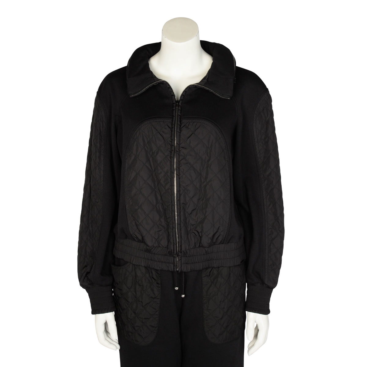 Chanel Black Quilted Nylon Bomber Jacket FR 42