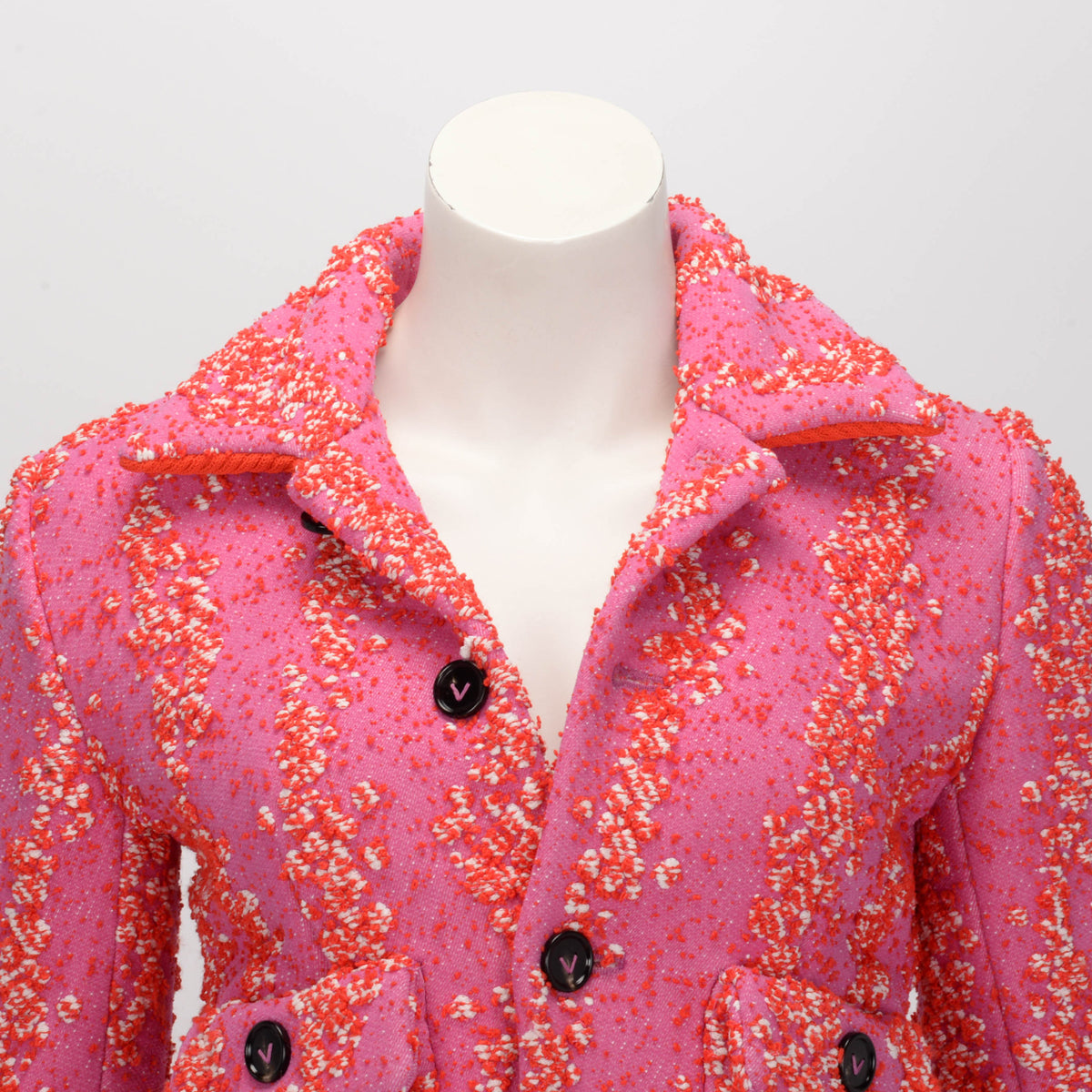 Bottega Veneta Bubblegum & Tomato Boucle Cropped Jacket IT 36