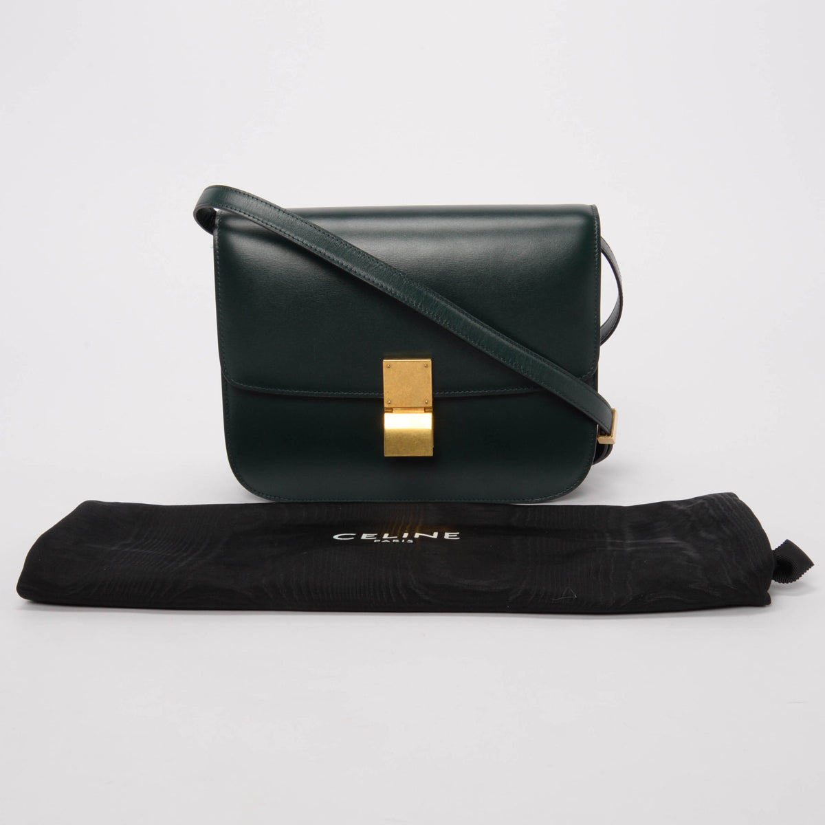 Celine Forest Green Box Calf Classic Box Bag