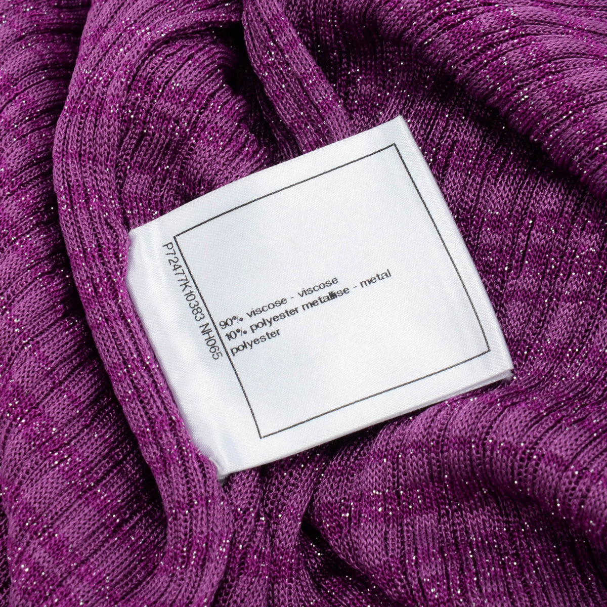 Chanel Purple Ribbed Lurex Collared Midi Dress FR 48