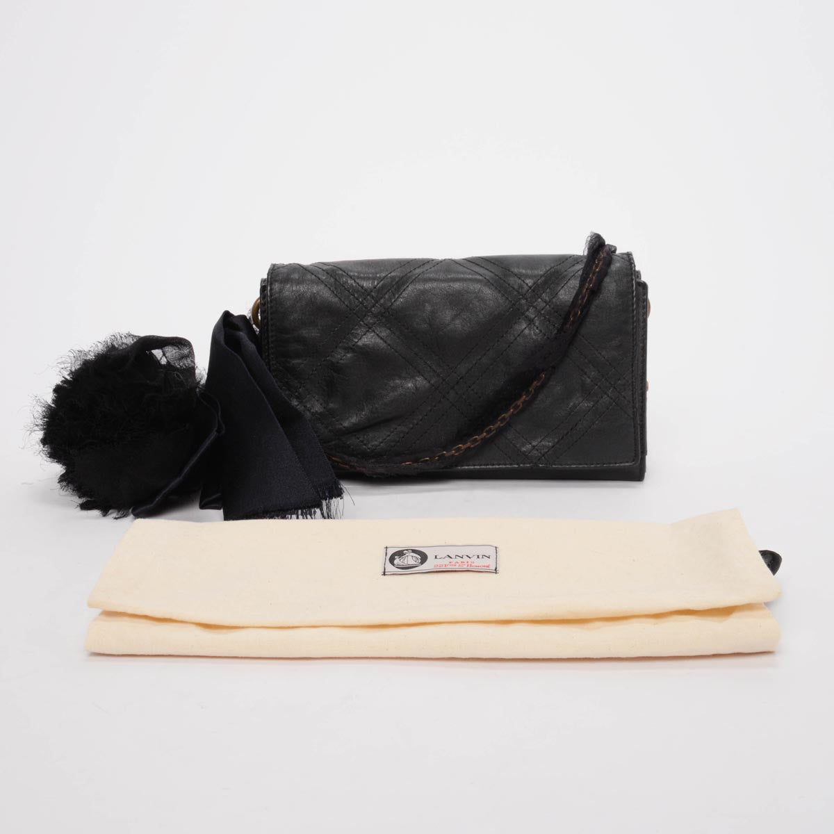 Lanvin Black Quilted Leather Wallet on Chain Clutch