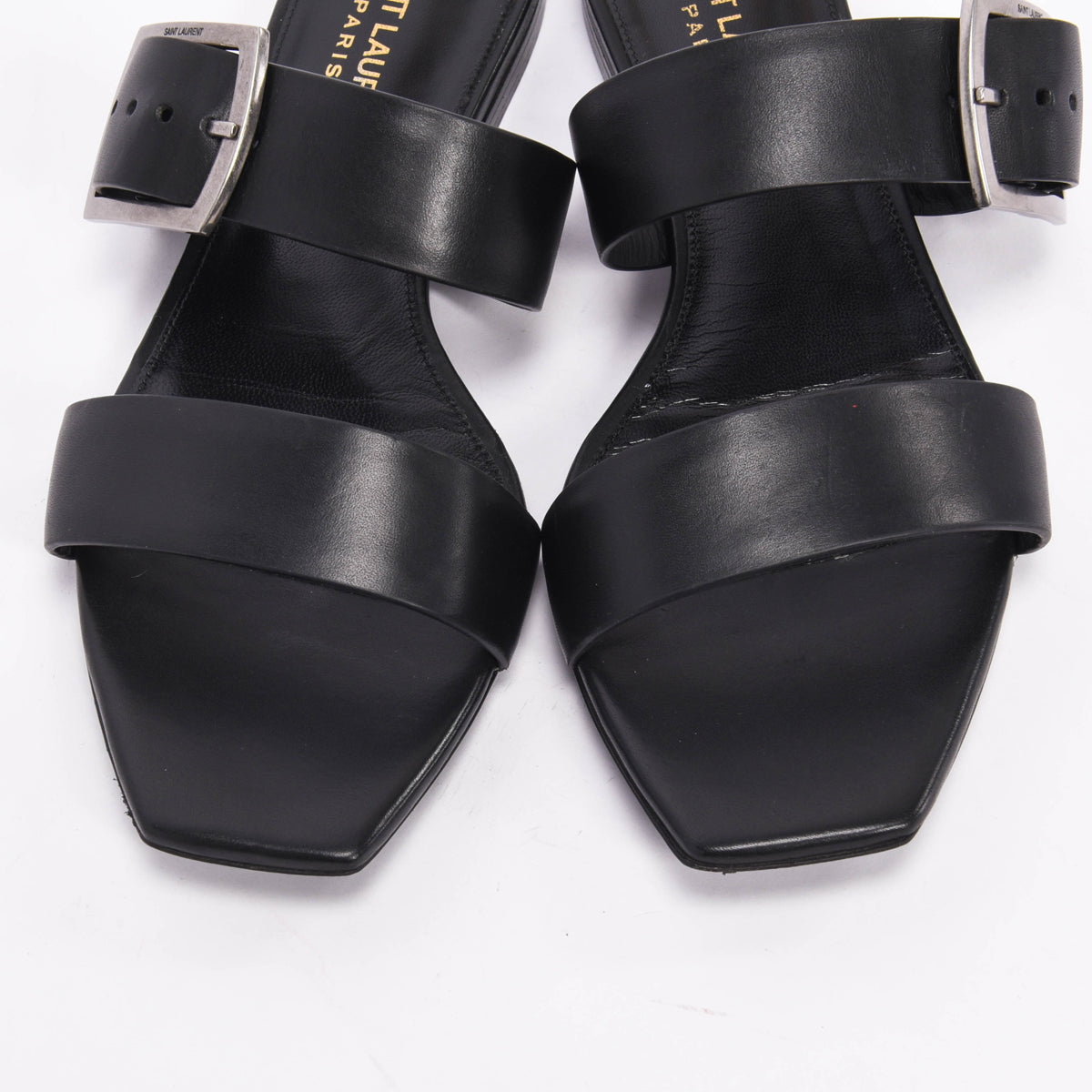 Saint Laurent Black Calfskin Oak Buckle Sandals 37