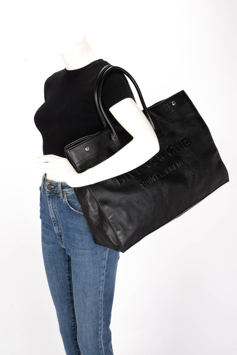 Saint Laurent Black Smooth Calfskin Rive Gauche Tote