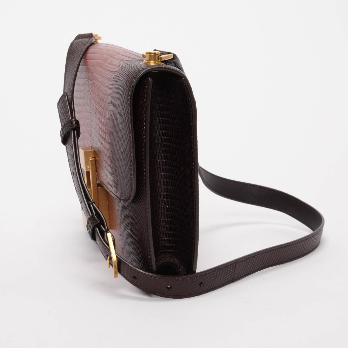 Saint Laurent Dark Brown Ombre Lizard Le Carre Bag