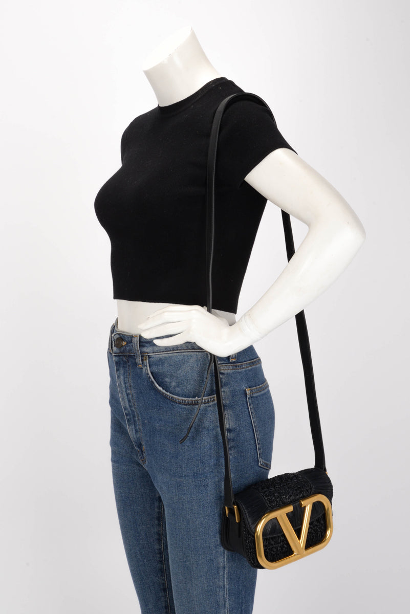 Valentino Black Raffia Small Braided Supervee Bag
