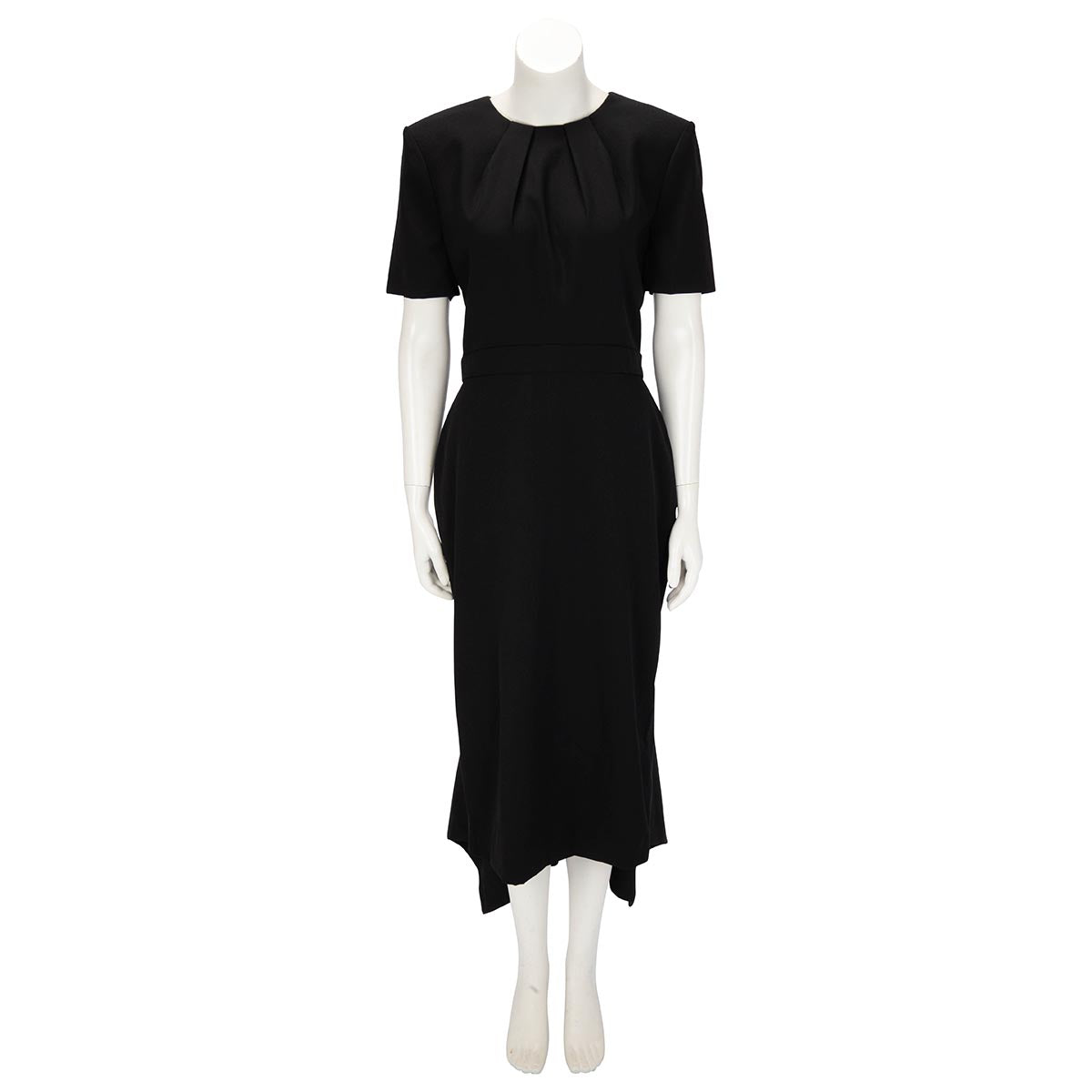 Alexander McQueen Black Wool Pleat Detail Midi Dress IT 48