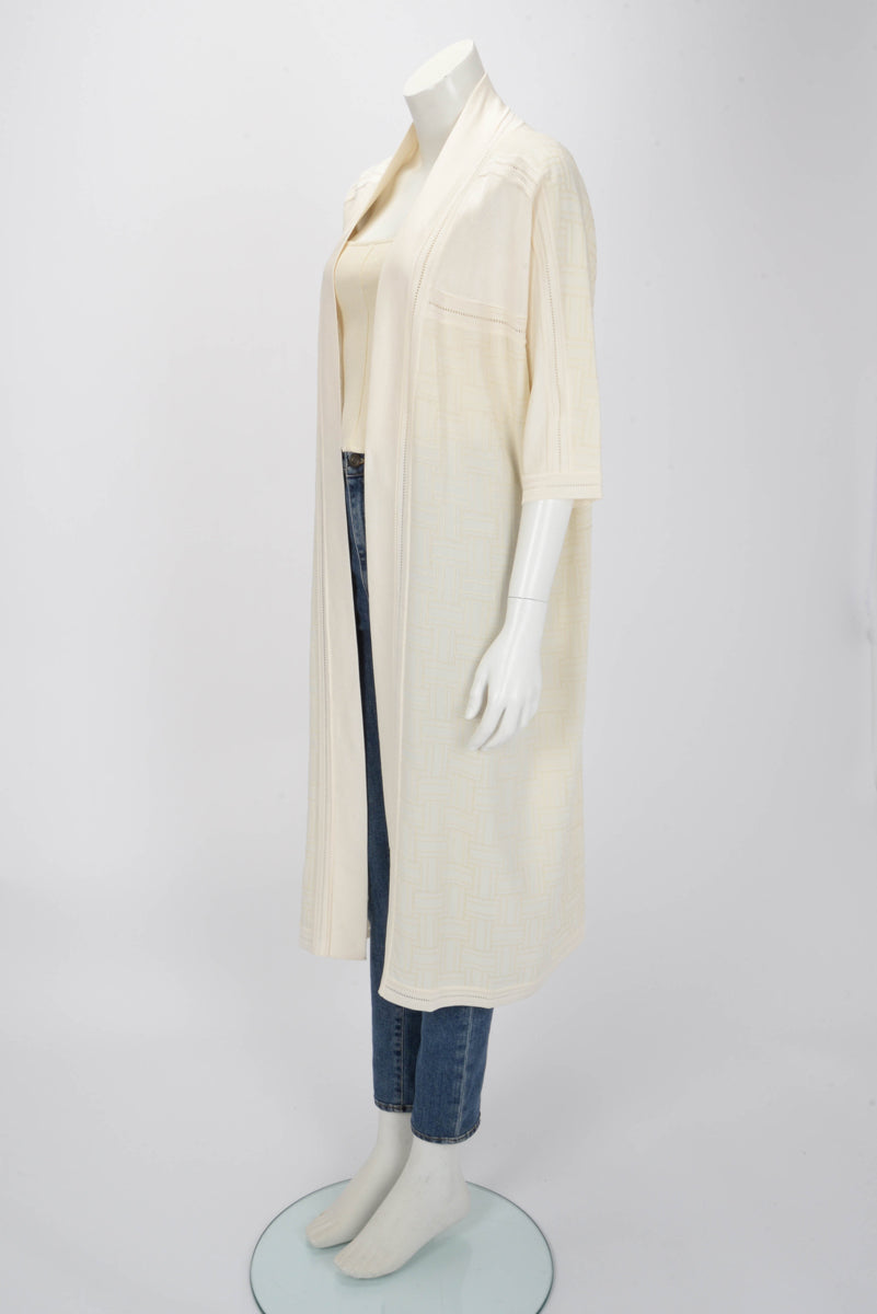 Hermes Ivory Silk Geometric Knit Long Cardigan FR 42