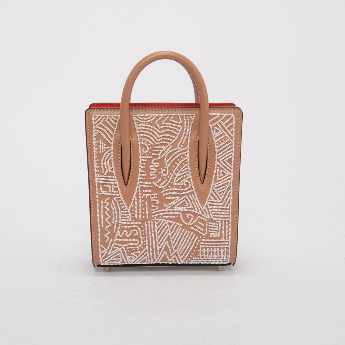 Christian Louboutin Nude Calfskin Beaded Nano Paloma Bag
