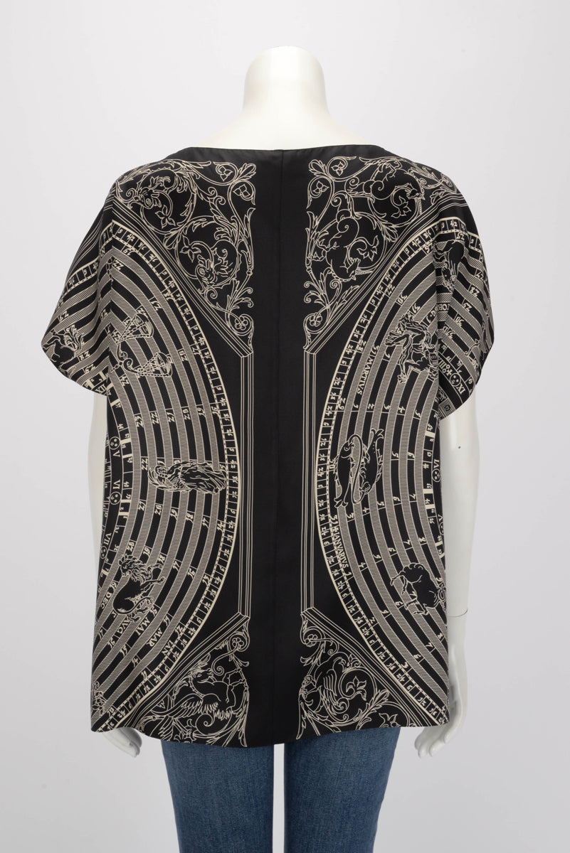 Hermes Black Silk Dies et Hore Blouse FR 38