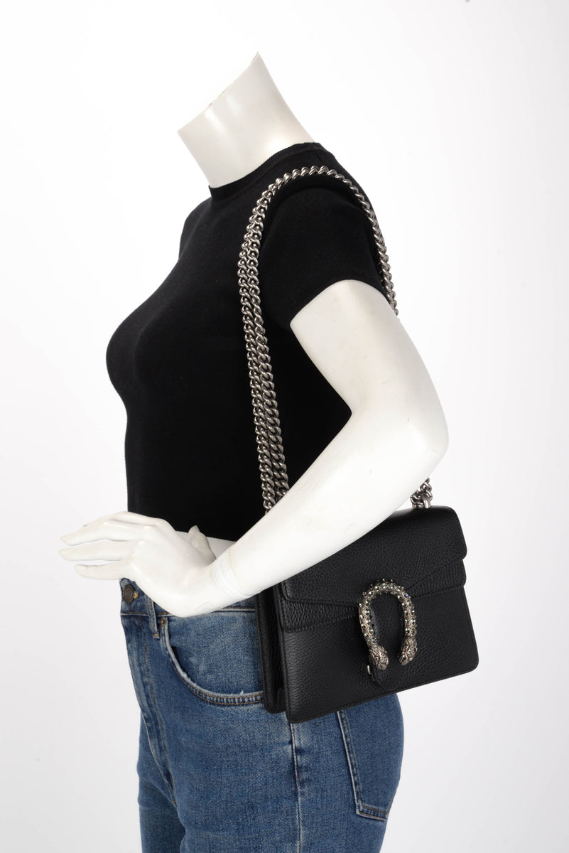 Gucci Black Grained Calfskin Mini Dionysus Bag