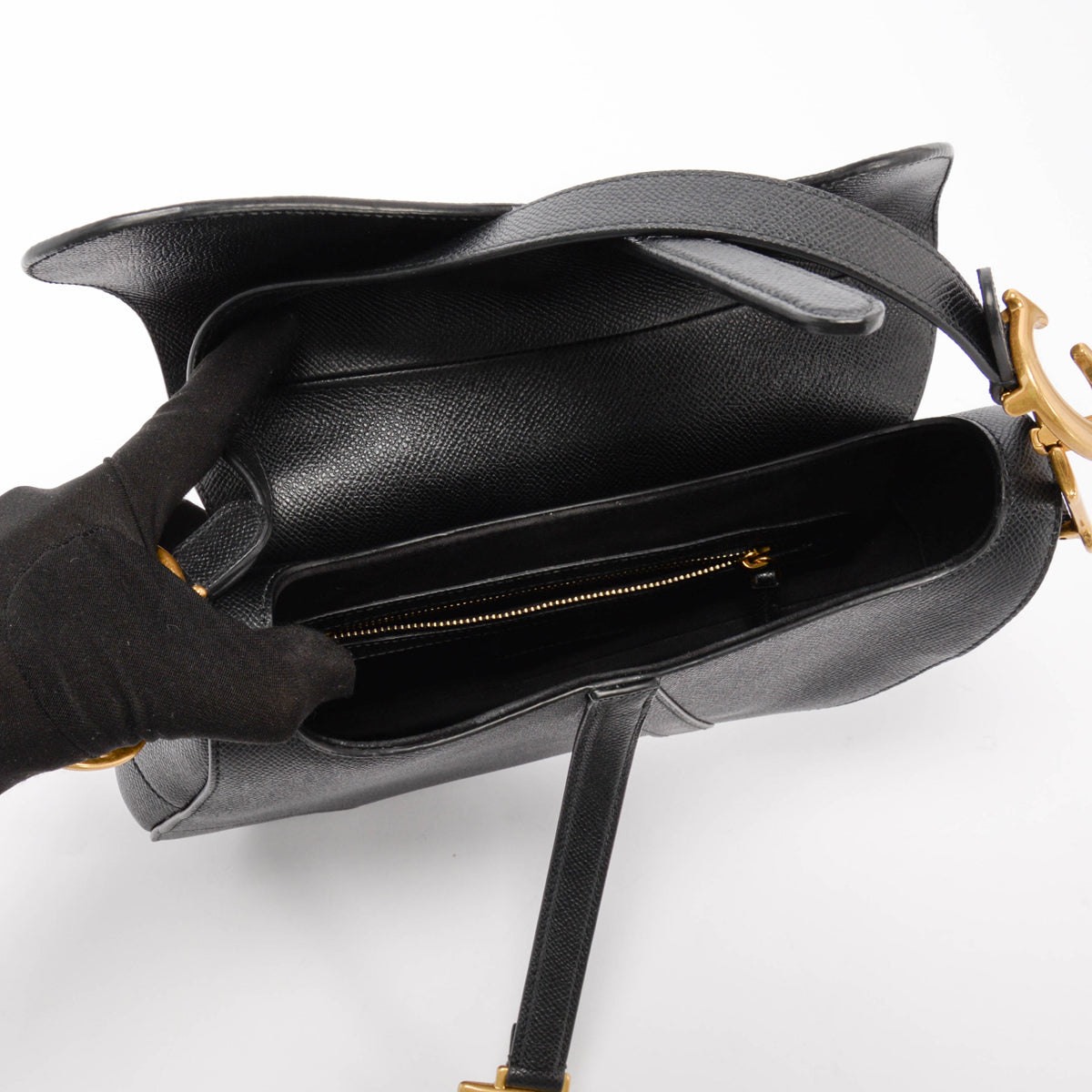 Dior Black Grained Calfskin Saddle Bag