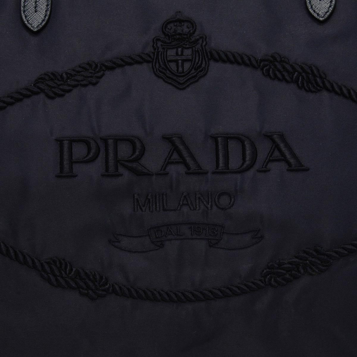 Prada Navy Re-Nylon Embroidered Logo Tote