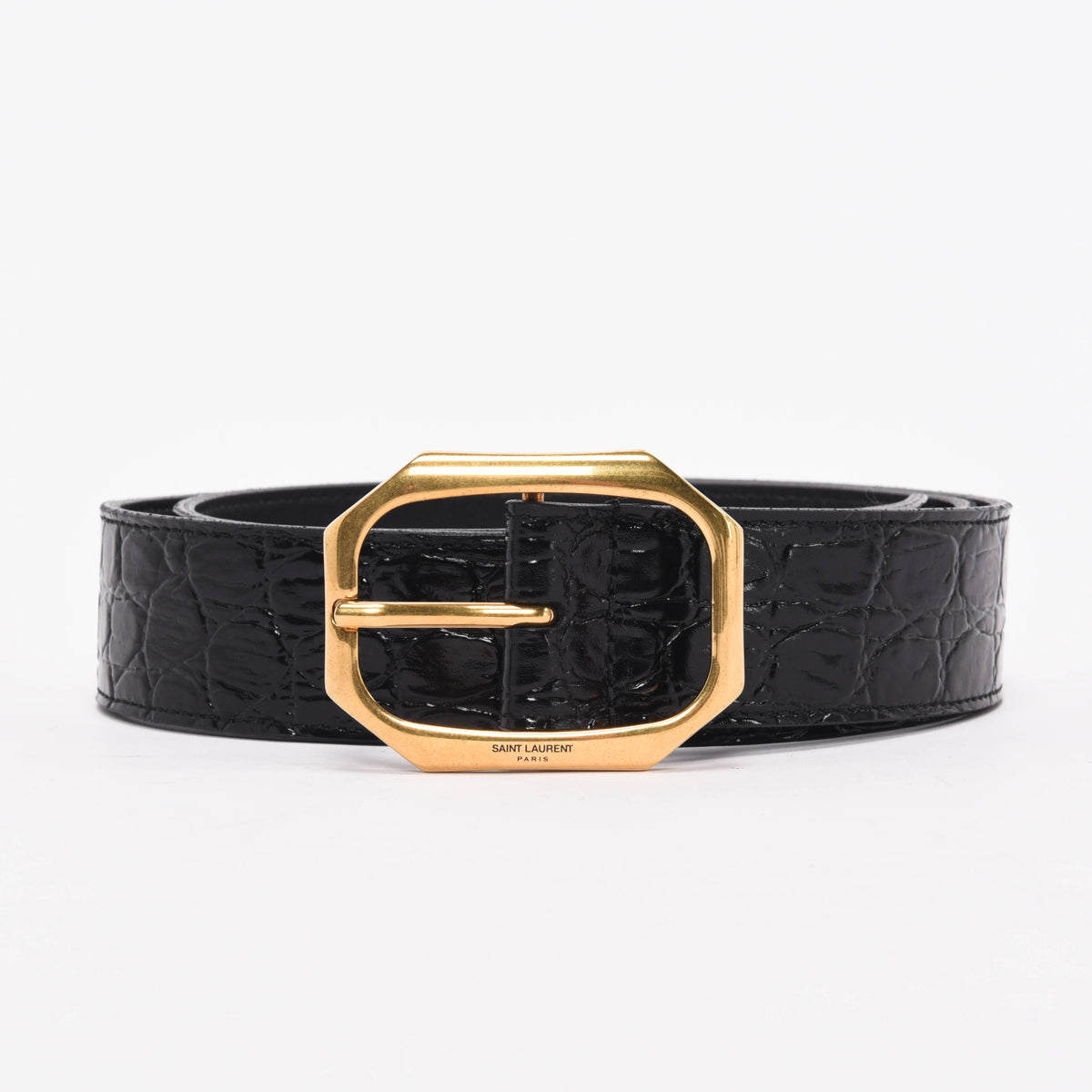 Saint Laurent Black Croc Embossed Belt