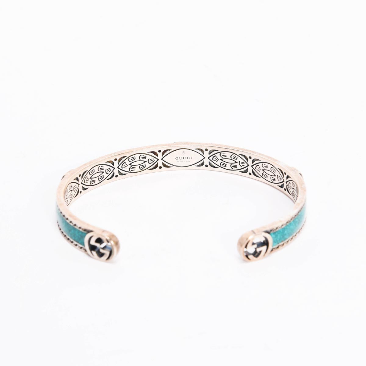 Gucci Turquoise Enamel & Sterling Silver Interlocking G Cuff