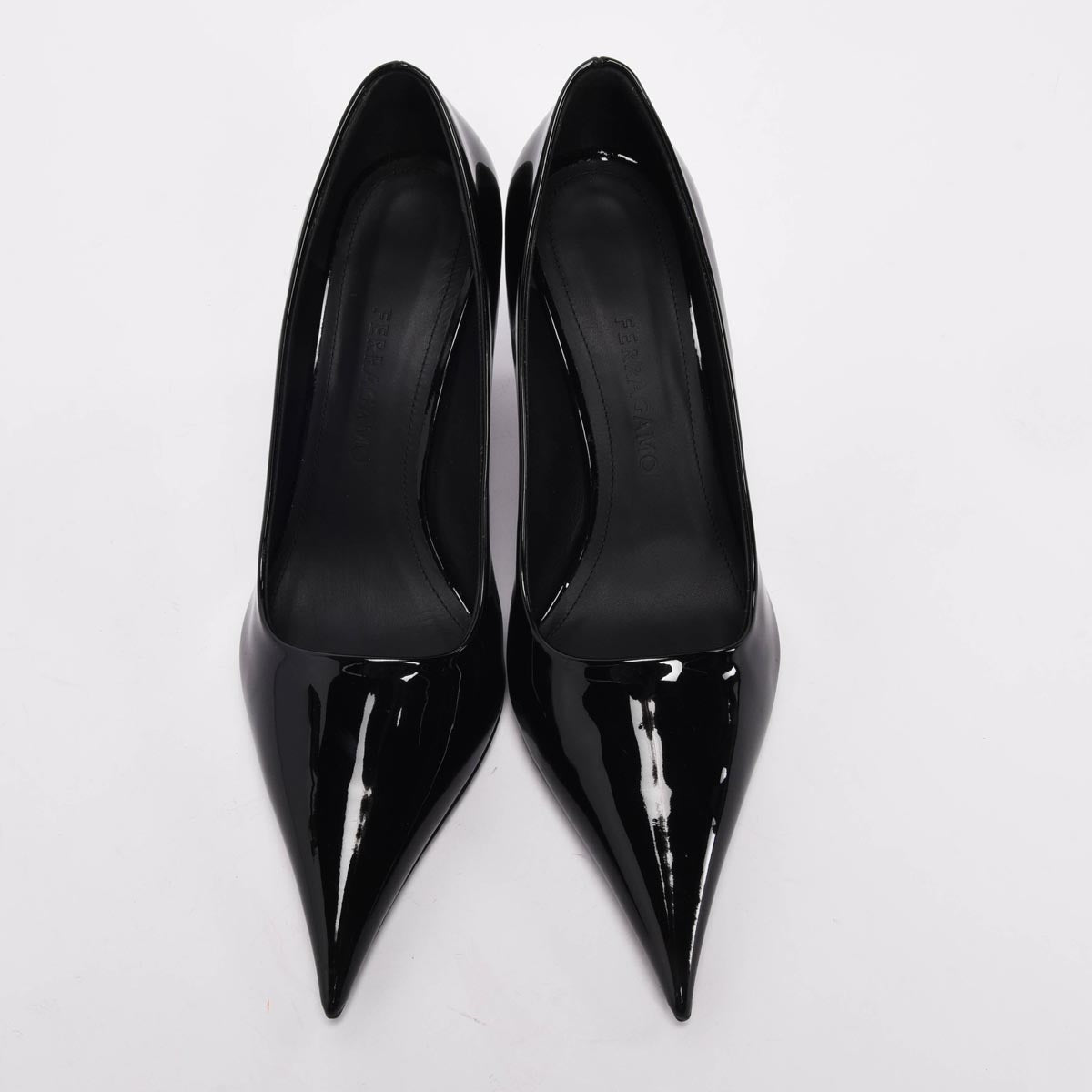 Ferragamo Black Patent Viola Wedges 10.5