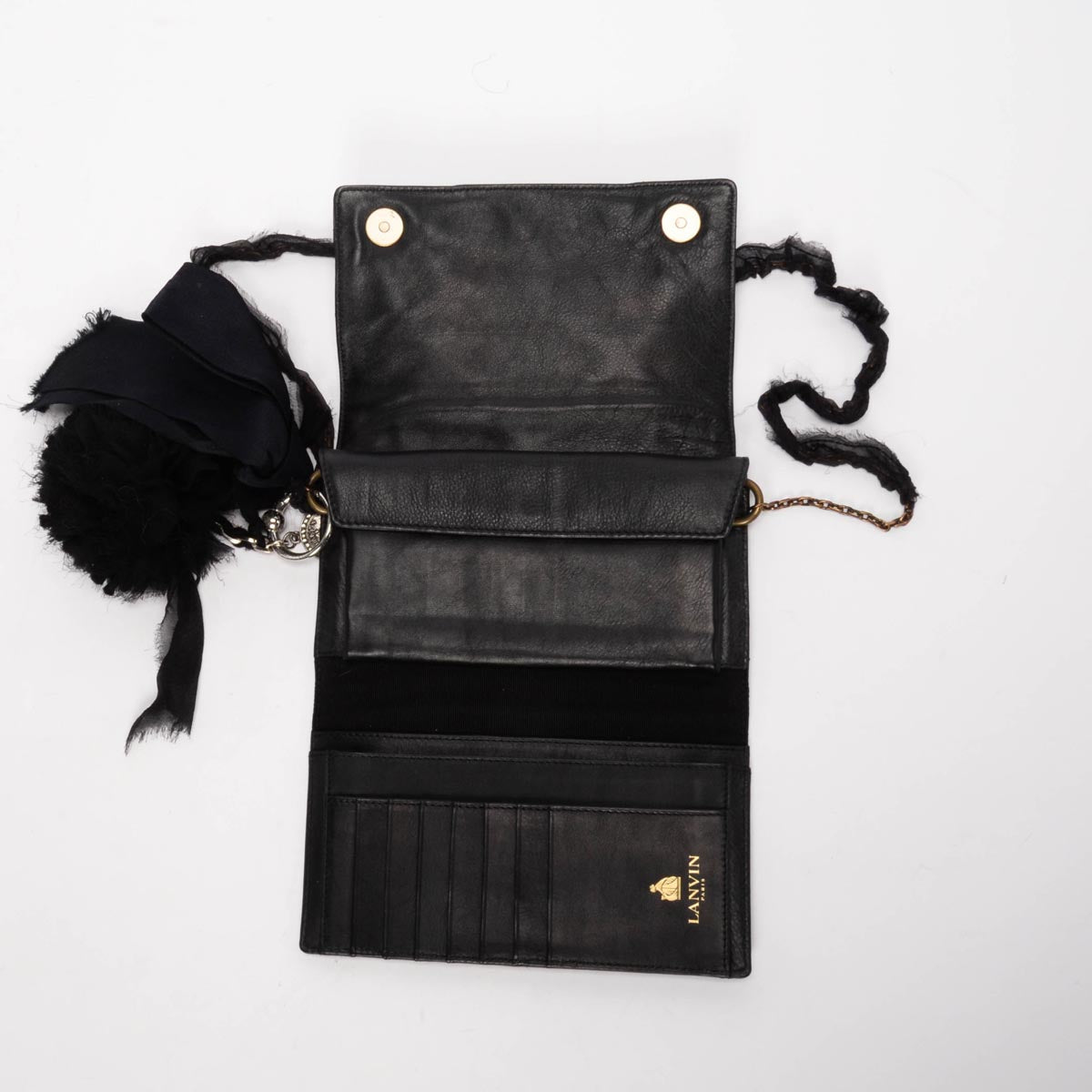 Lanvin Black Quilted Leather Wallet on Chain Clutch