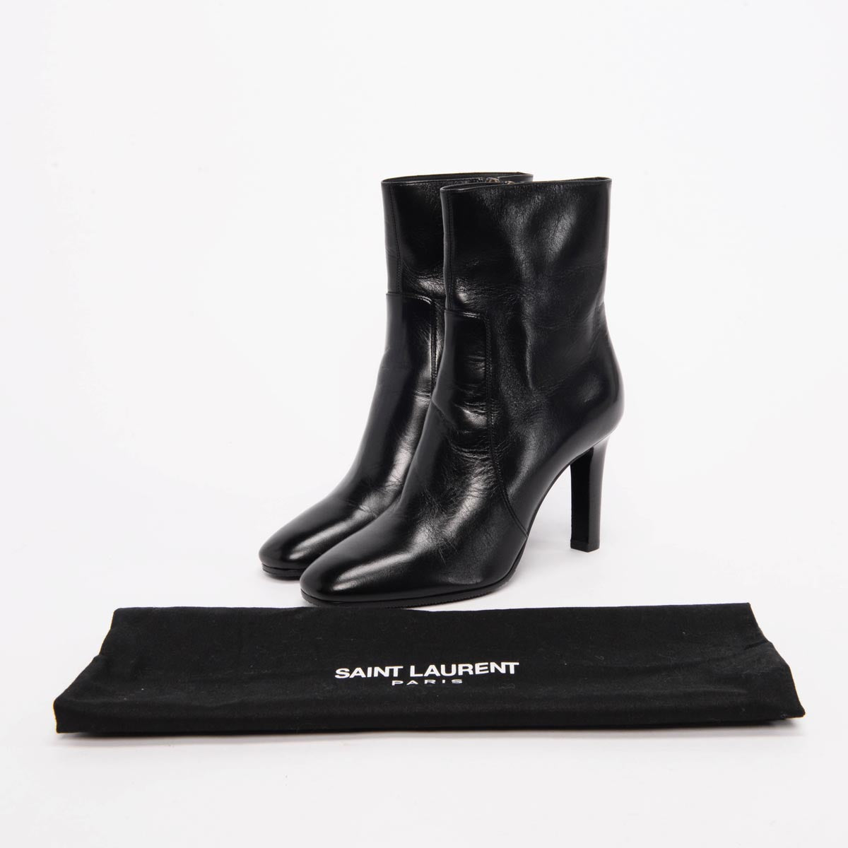 Saint Laurent Black Shiny Calfskin Jane Ankle Boots 39.5