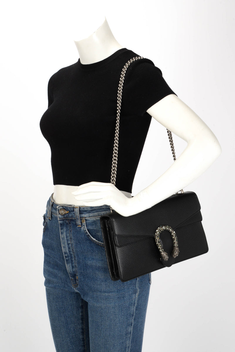 Gucci Black Grained Calfskin Dionysus Small Shoulder Bag