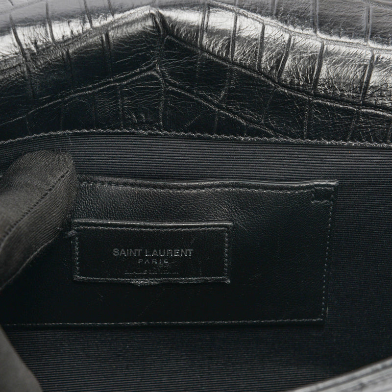 Saint Laurent Black Croc Embossed Small Kate Tassel Bag - Blue Spinach