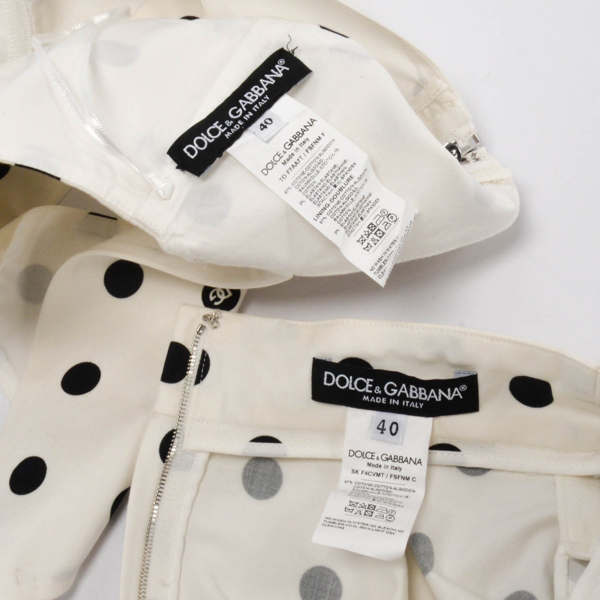Dolce & Gabbana White Polka Dot Crop Top & Skirt IT 40