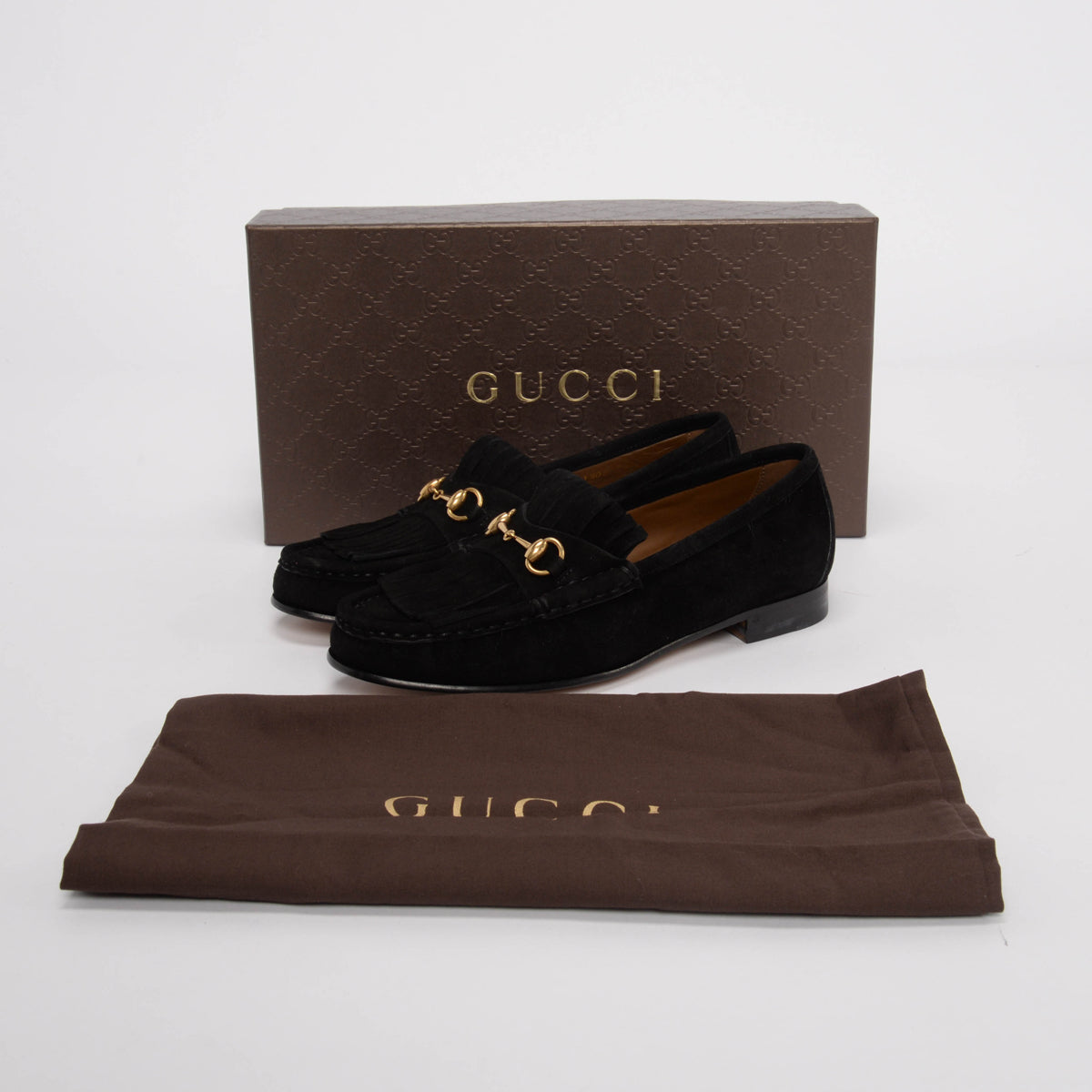Gucci Black Suede Fringed Horsebit Loafers 36