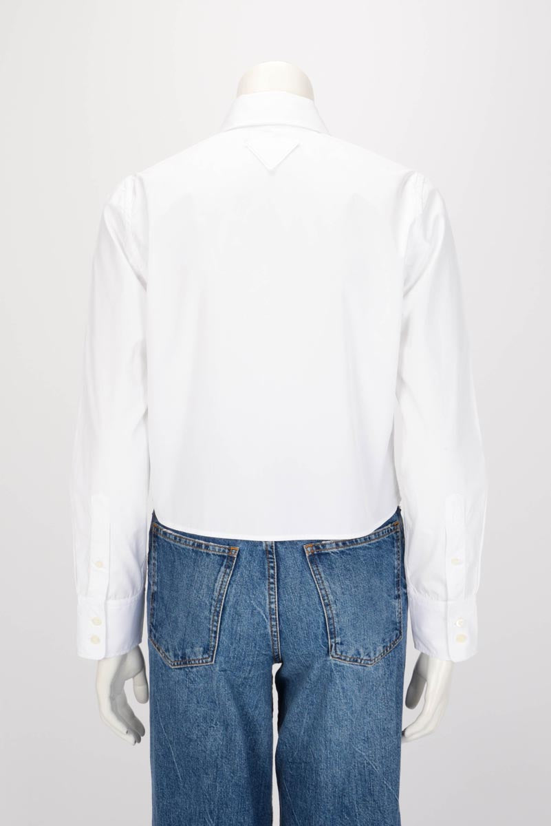 Prada White Cotton Crystal Embroidered Poplin Shirt IT 36