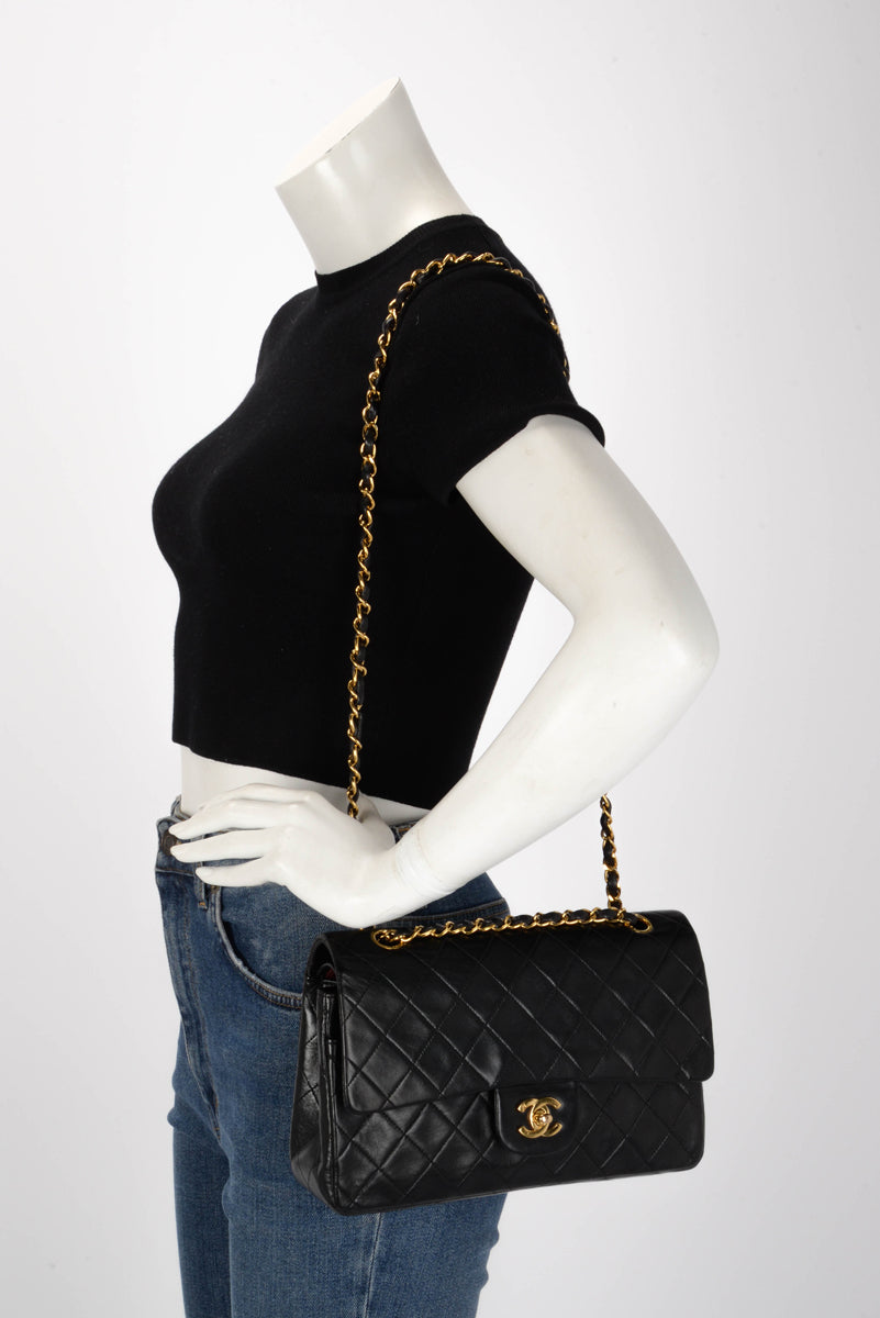 Chanel Vintage Black Quilted Lambskin Medium Classic Flap Bag