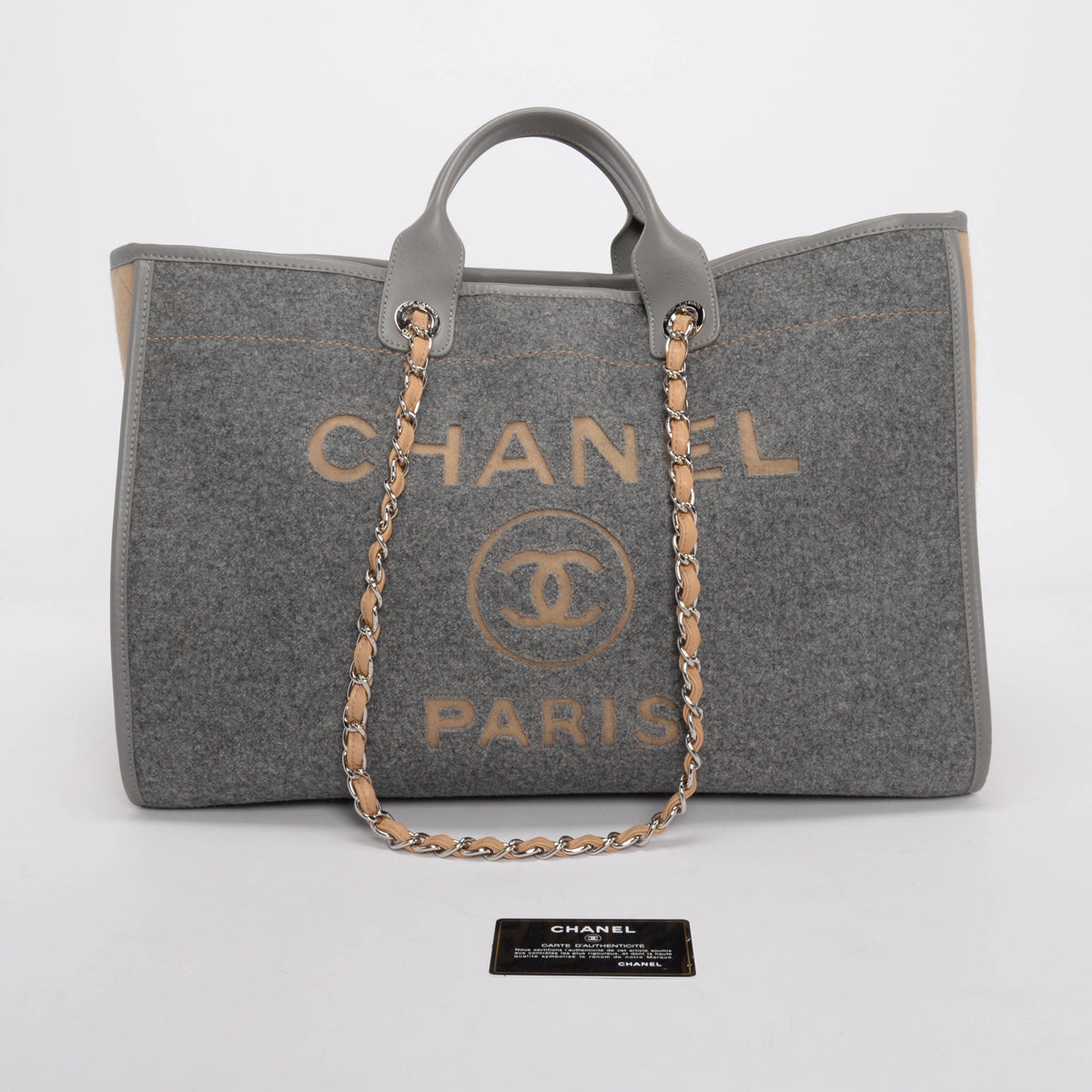 Chanel Grey & Beige Wool Felt Large Deauville Tote
