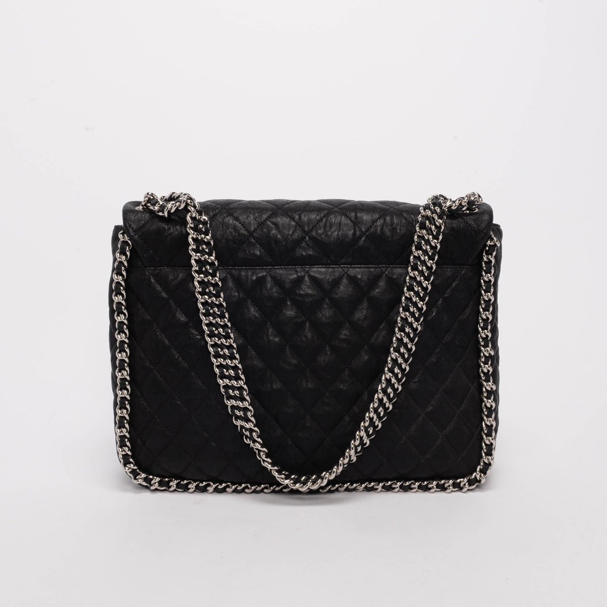 Chanel Black Washed Lambskin Maxi Chain Around Flap Bag