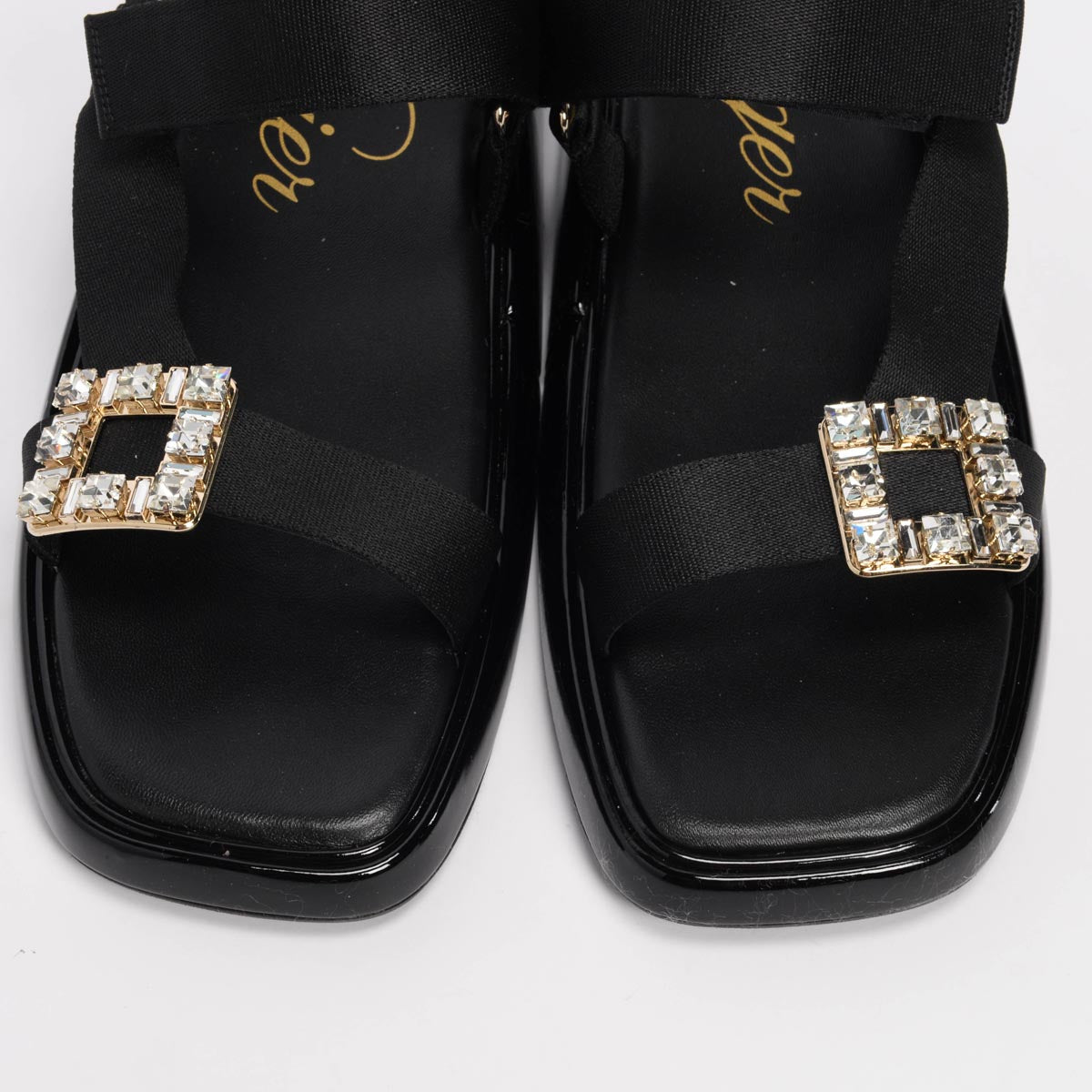 Roger Vivier Black Patent Trekky Buckle Sandals 39