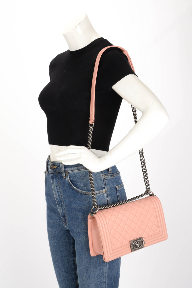 Chanel Light Pink Quilted Calfskin Old Medium Boy Bag