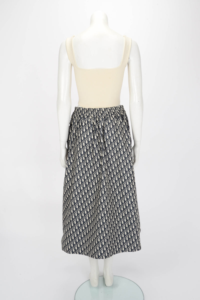 Dior Navy Technical Taffeta Oblique Logo Stripe Skirt FR 40