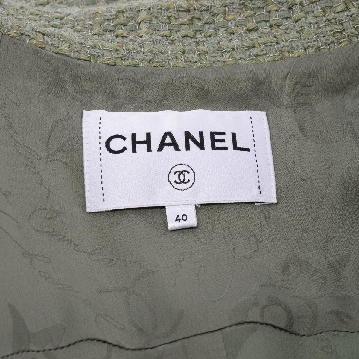 Chanel Sage Green Fantasy Tweed Zip Front Jacket FR 40
