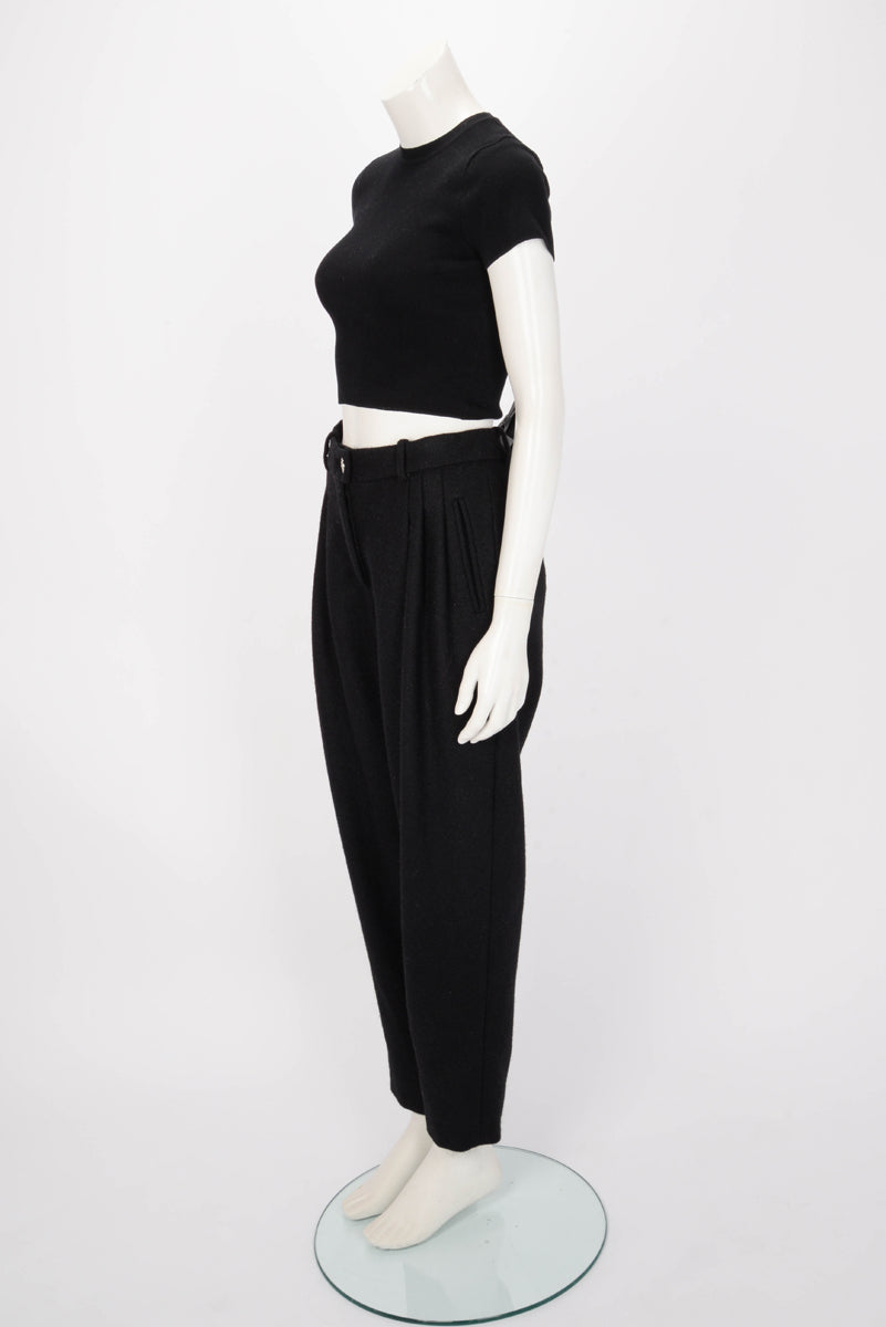 Chanel Black Wool Crystal CC Button Pants FR 38