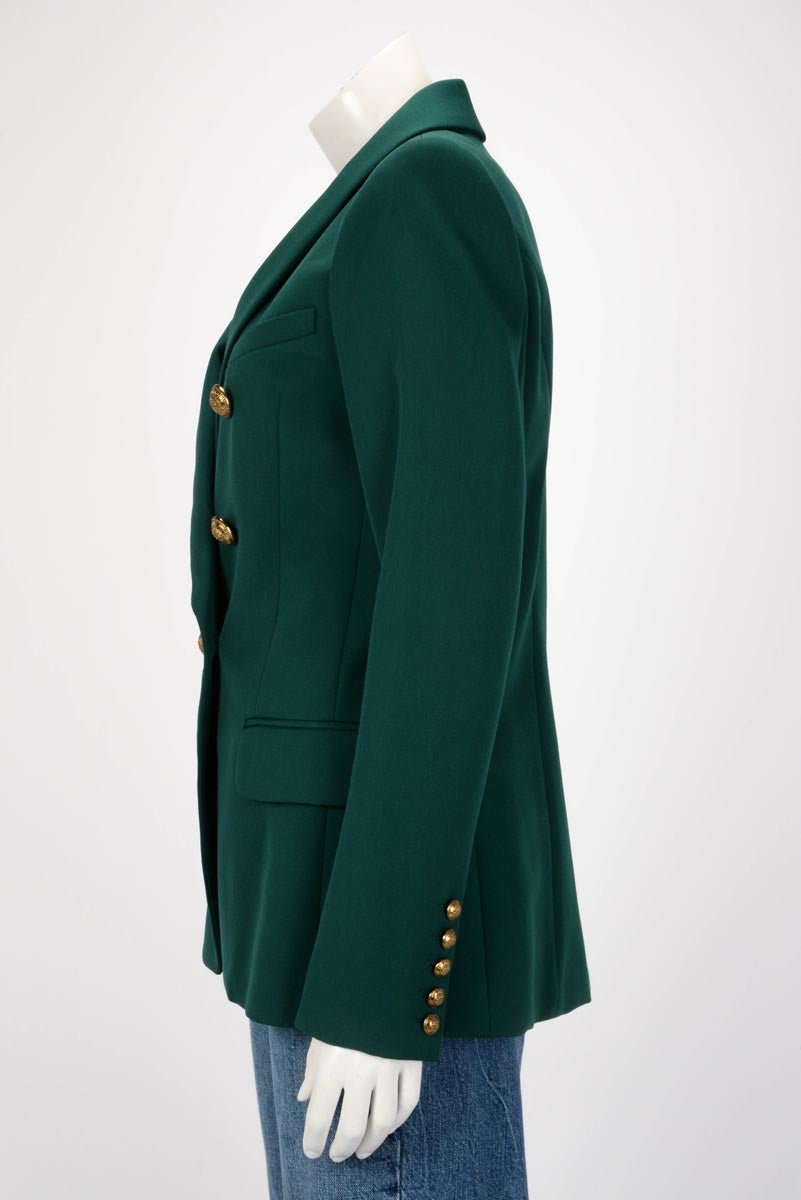 Balmain Green Wool Double Breasted Longline Jacket IT 40
