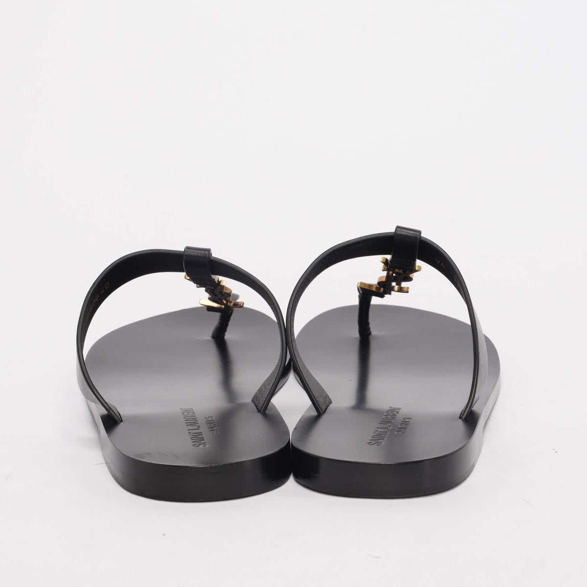 Saint Laurent Black Leather Cassandre Slides 40