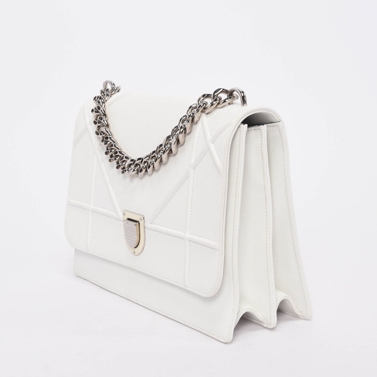 Dior White Grained Calfskin Diorama Flap Large Bag