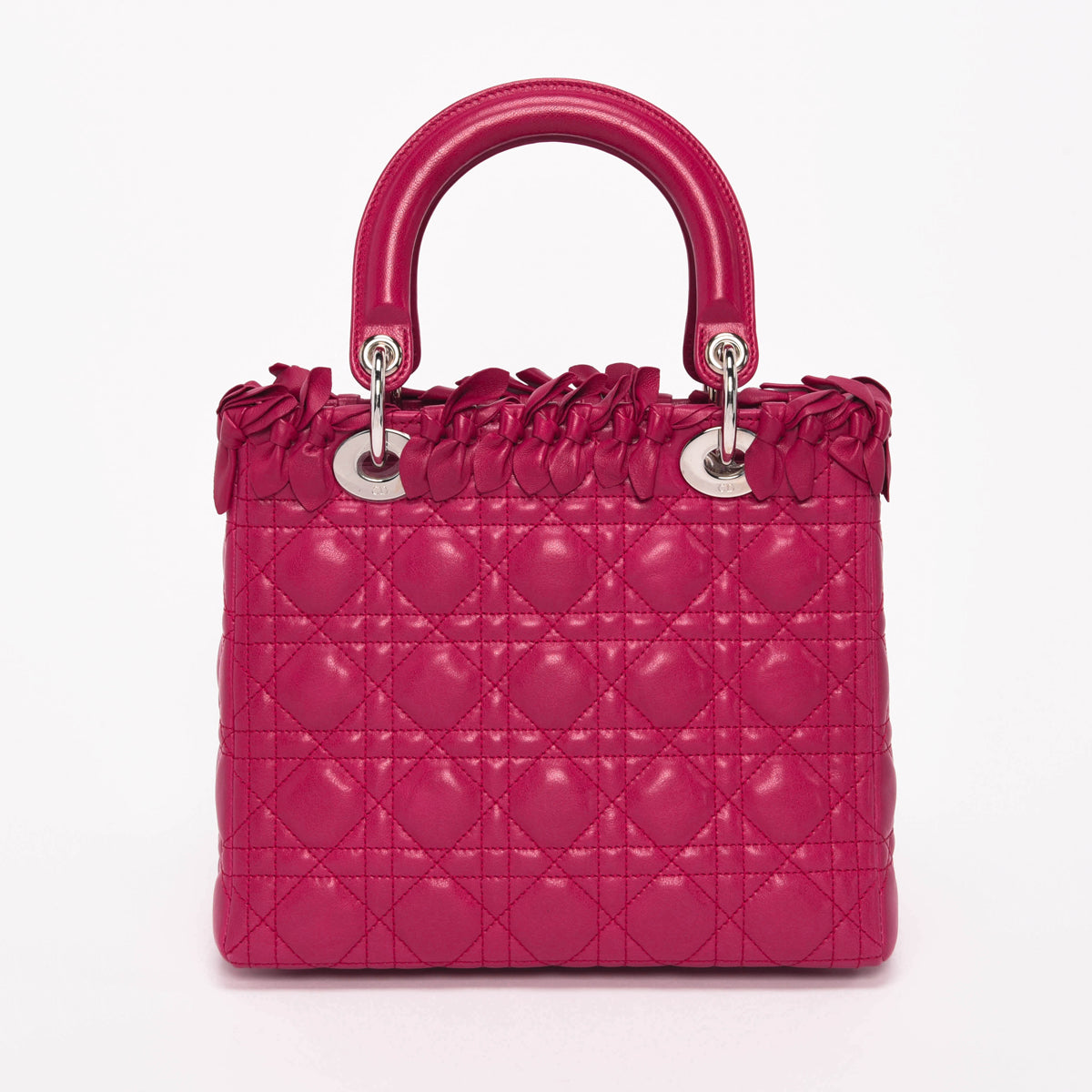 Dior Dark Pink Lambskin Cannage Medium Bow Lady Dior