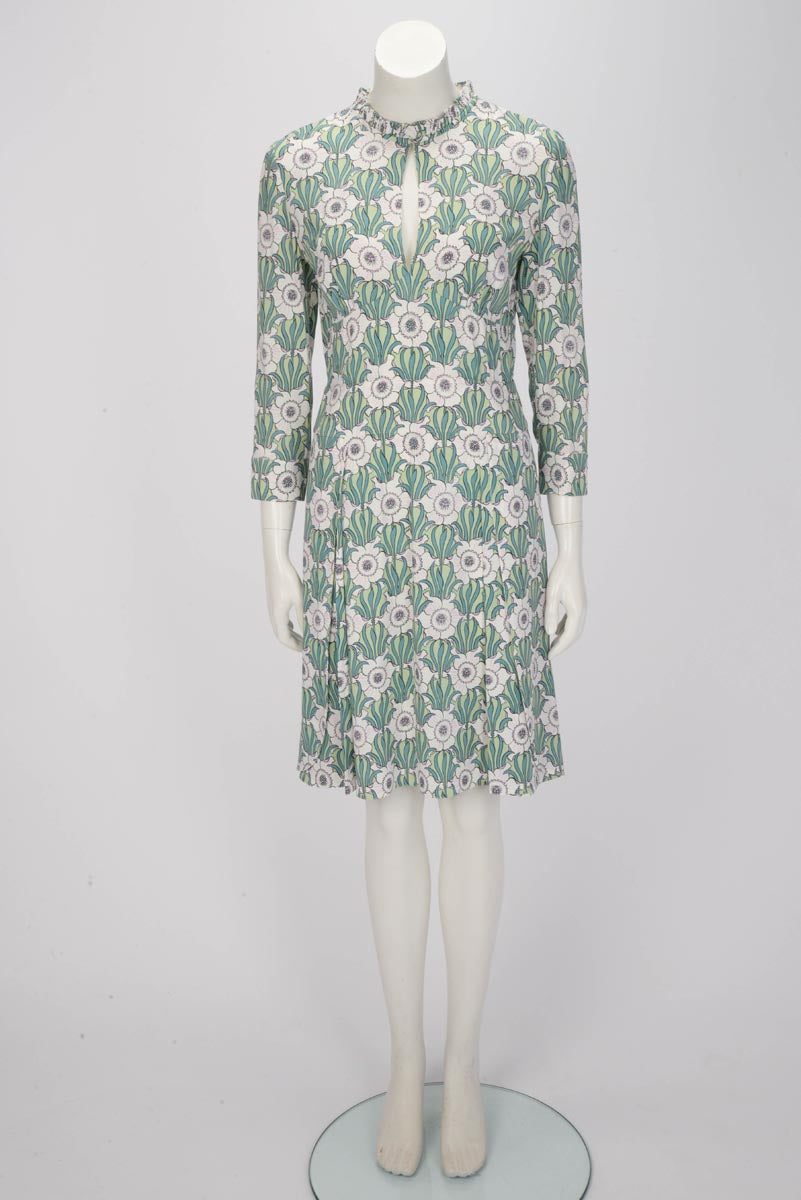 Prada Green Printed Floral Long Sleeve Dress IT 40