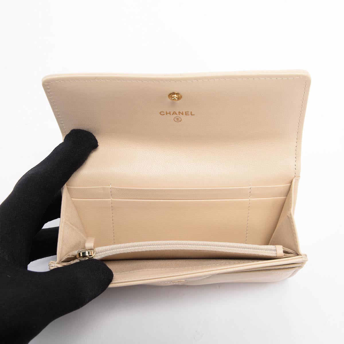 Chanel Beige Quilted Goatskin 19 Flap Wallet
