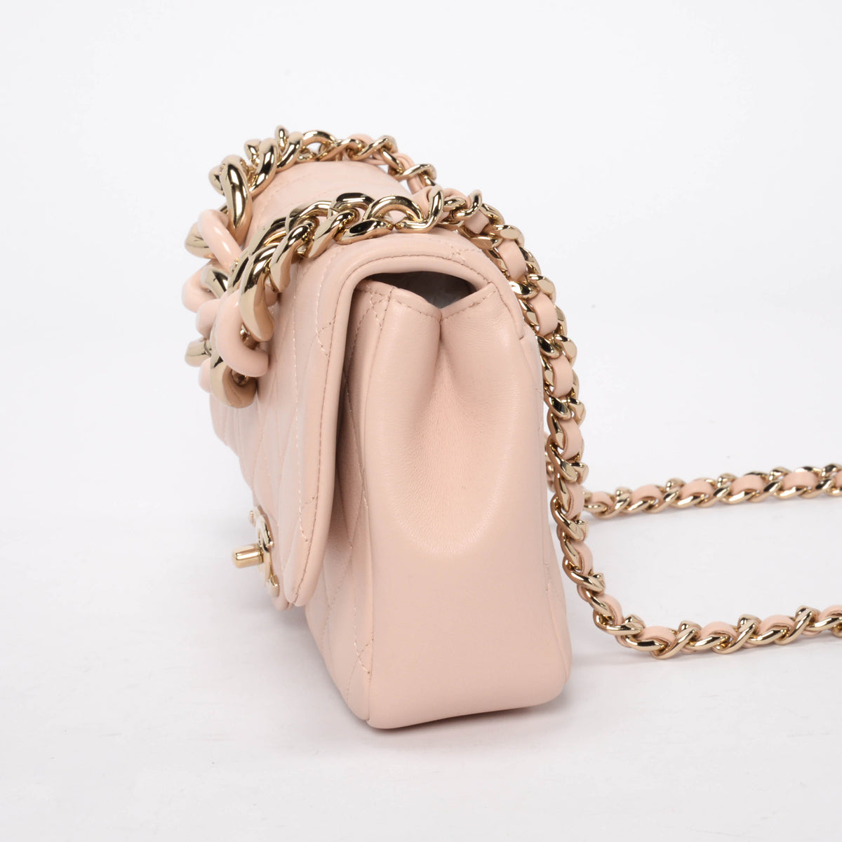 Chanel Soft Pink Lambskin Elegant Chain Flap Bag