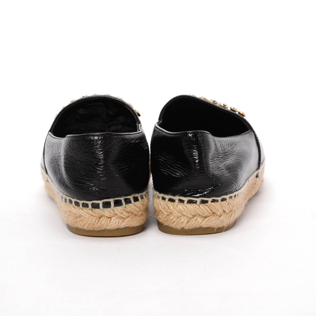 Chanel Black Lambskin Crystal CC Espadrilles 38