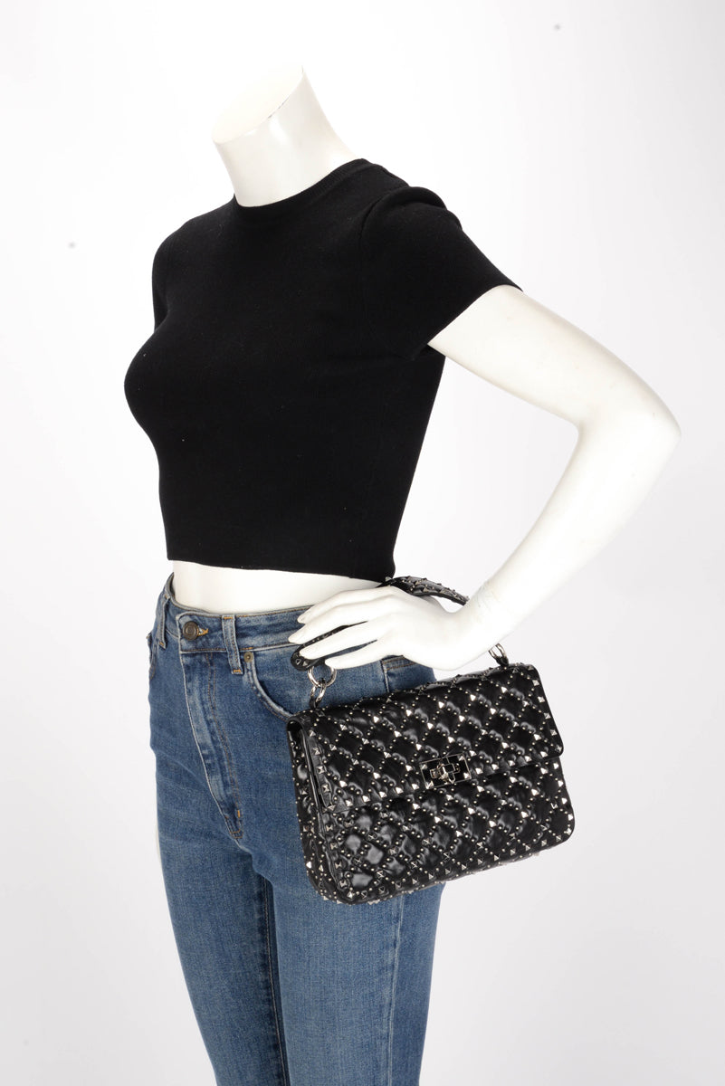 Valentino Black Micro Studs Medium Rockstud Spike It Bag
