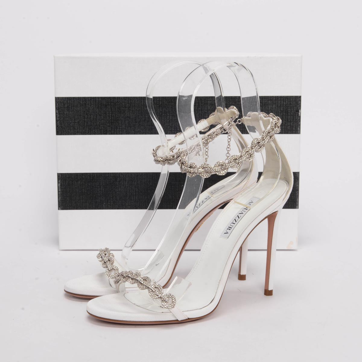 Aquazzura White Grosgrain Love Link Sandals 40